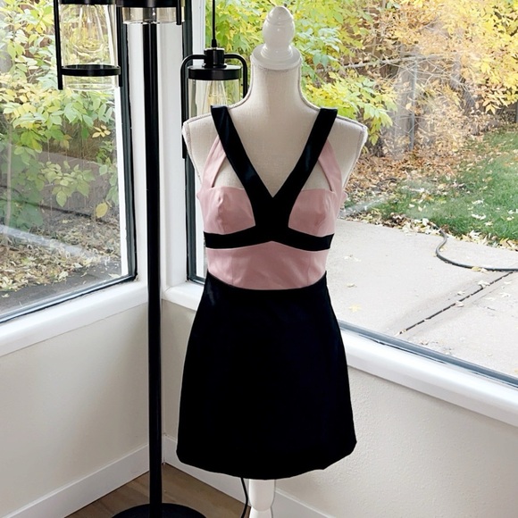 BEBE Satin Color-block Evening Dress - Picture 2 of 8